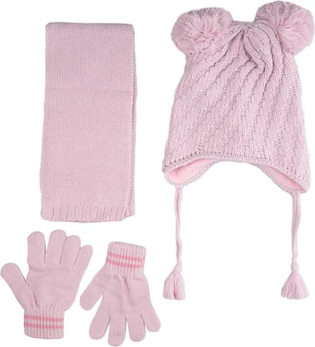 Kitti 3-Delig Winter Set | Muts (Beanie) met Fleecevoering - Sjaal - Handschoenen | 4-8 Jaar Meisjes | Wave-02 (K2170-06)