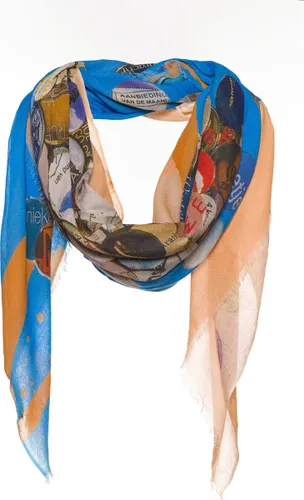 Kleurige sjaal - Art'Scarf print - 100% Katoen - Blauw & Perzik