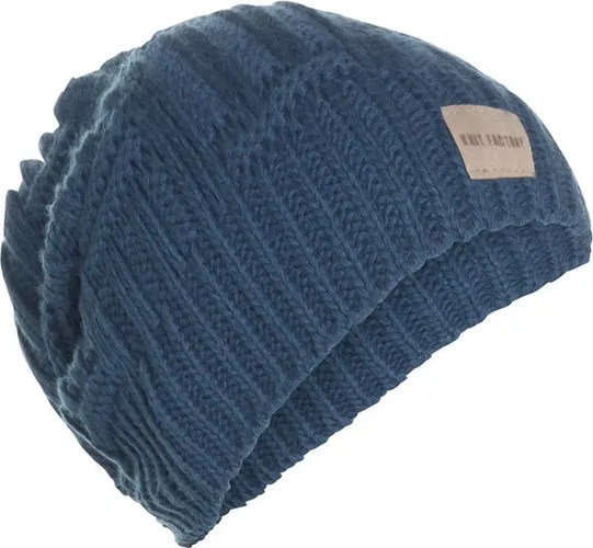 Knit Factory Bobby Gebreide Muts Heren & Dames - Sloppy Beanie hat - Petrol - Warme blauwe Wintermuts - Unisex - One