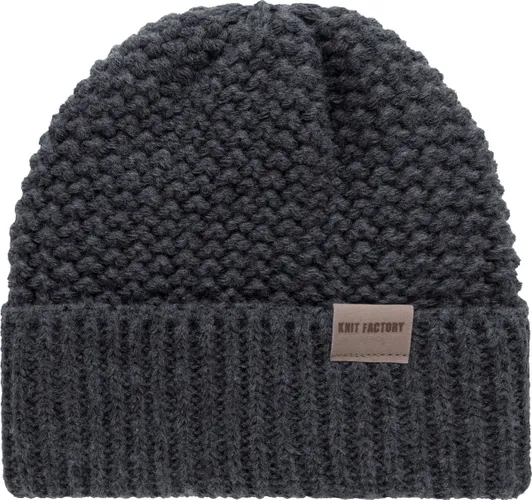 Knit Factory Carry Gebreide Muts Heren & Dames - Beanie hat - Antraciet - Grofgebreid - Warme donkergrijze Wintermuts - Unisex - One