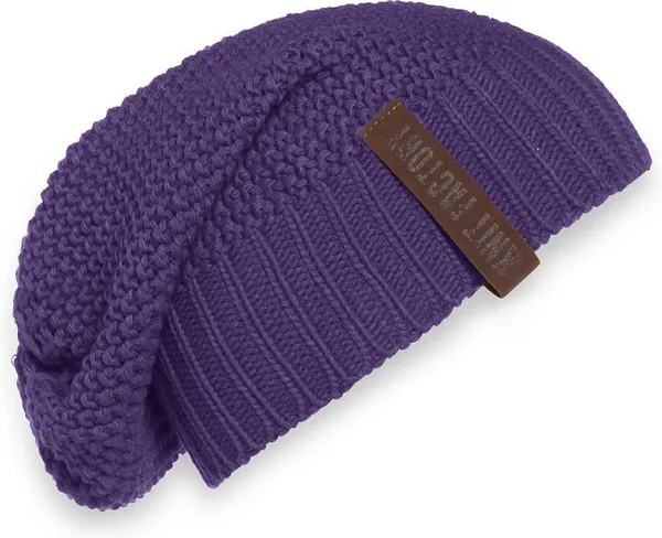 Knit Factory Coco Gebreide Muts Heren & Dames - Sloppy Beanie hat - Purple - Warme paarse Wintermuts - Unisex - One
