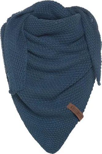 Knit Factory Coco Gebreide Omslagdoek Junior - Kindersjaal - Sjaal meisje - Wintersjaal - Driehoek Sjaal - Stola - Wollen sjaal - Donkerblauwe sjaal