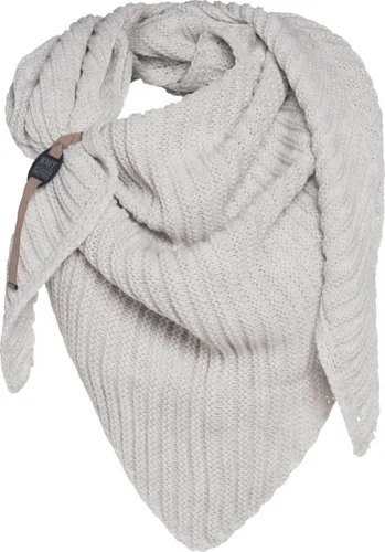 Knit Factory Demy Gebreide Omslagdoek - Driehoek Sjaal Dames - Dames sjaal - Wintersjaal - Stola - Wollen sjaal - Beige - 190x85 cm - Inclusief siersl