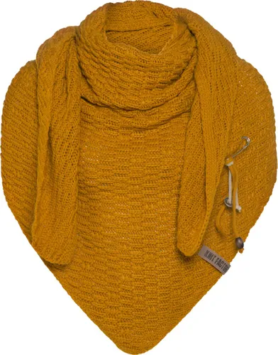 Knit Factory Jaida Gebreide Omslagdoek - Driehoek Sjaal Dames - Dames sjaal - Wintersjaal - Stola - Wollen sjaal - Gele sjaal - Oker - 190x85 cm - Inc