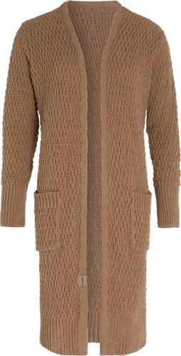 Knit Factory Jaida Lang Gebreid Dames Vest - Grof gebreid bruin damesvest - Cardigan voor de herfst en winter - Lang vest tot over de knie - Nude - 36