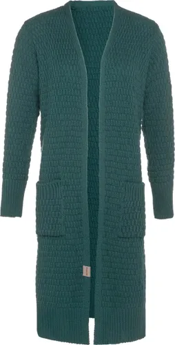 Knit Factory Jaida Lang Gebreid Dames Vest - Grof gebreid groen damesvest - Cardigan voor de herfst en winter - Lang vest tot over de knie - Laurel