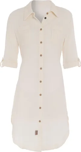 Knit Factory Kim Dames Blousejurk - Lange blouse dames - Blouse jurk beige - Zomerjurk - Overhemd jurk - XL - Beige - 100% Biologisch katoen - Knielen