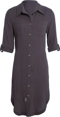Knit Factory Kim Dames Blousejurk - Lange blouse dames - Blouse jurk donkergrijs - Zomerjurk - Overhemd jurk - L - Antraciet - 100% Biologisch katoen