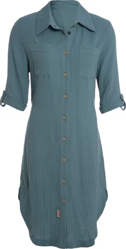 Knit Factory Kim Dames Blousejurk - Lange blouse dames - Blouse jurk groen - Zomerjurk - Overhemd jurk - M - Stone Green - 100% Biologisch katoen - Kn