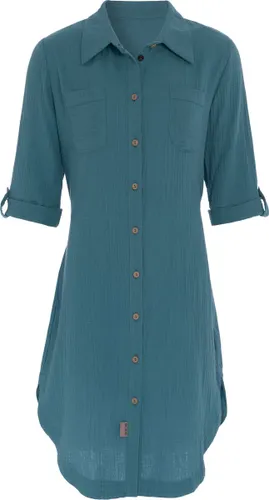 Knit Factory Kim Dames Blousejurk - Lange blouse dames - Blouse jurk groen - Zomerjurk - Overhemd jurk - S - Laurel - 100% Biologisch katoen - Knielen