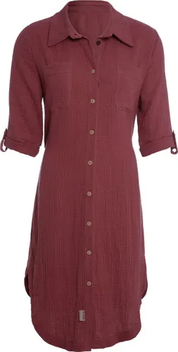 Knit Factory Kim Dames Blousejurk - Lange blouse dames - Blouse jurk rood - Zomerjurk - Overhemd jurk - S - Stone Red - 100% Biologisch katoen - Kniel