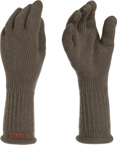 Knit Factory Lana Gebreide Dames Handschoenen - Gebreide winter handschoenen - Bruine handschoenen - Polswarmers - Cappuccino - One