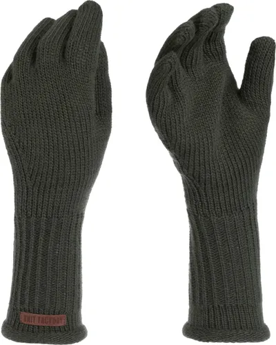 Knit Factory Lana Gebreide Dames Handschoenen - Gebreide winter handschoenen - Groene handschoenen - Polswarmers - Khaki - One
