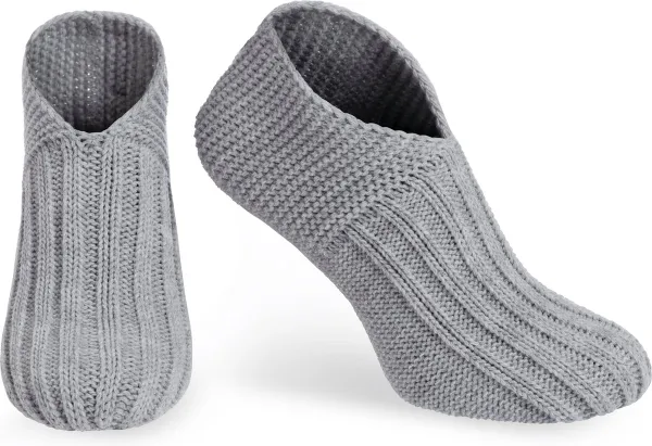 Knit Factory Miles Slofsokken - Sokken voor Dames en Heren - Gebreide sloffen - Huissokken - Licht Grijs