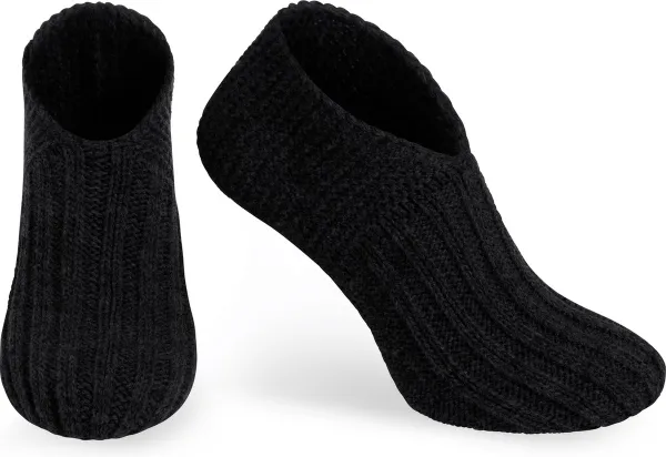 Knit Factory Miles Slofsokken - Sokken voor Dames en Heren - Gebreide sloffen - Huissokken - Zwart