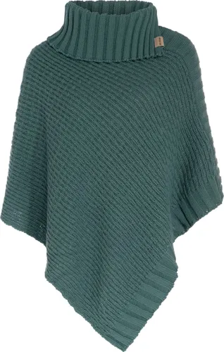 Knit Factory Nicky Gebreide Poncho - Met sjaal kraag - Dames Poncho - Gebreide mantel - Groene winter poncho - Laurel - One