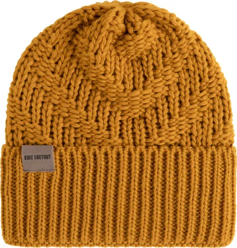 Knit Factory Sally Gebreide Muts Heren & Dames - Beanie hat - Oker - Grofgebreid - Warme gele Wintermuts - Unisex - One