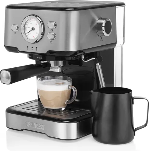 Koffiezetapparaat - Princess 249412 Espressomachines voor gemalen koffie – Met melkopschuimpijpjes voor cappucino en latte macchiato – 2 kopjes - Cons...