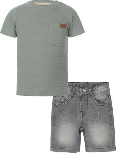 Koko Noko - Kledingset - 2delig - Jongens - Short Grey Jeans - Shirt Dusty Green