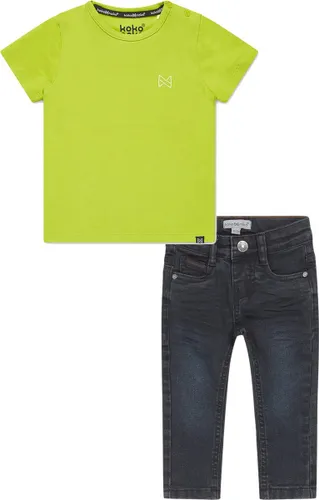 Koko Noko - Kledingset - Dark Blue Jeans - Shirt Nigel Neon Yellow