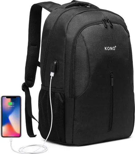 Kono - Laptoptas inclusief USB Oplaadstation - 21 L Rugtas - Unisex - Zwart
