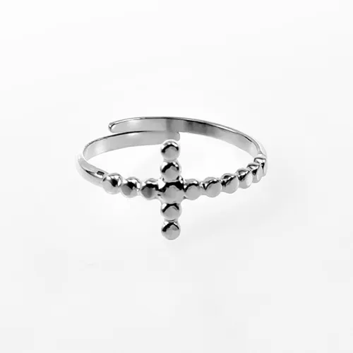 Kruis Ring Dames - Stalen Zilverkleur - Verstelbaar Ring