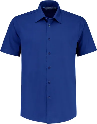 L&S Shirt poplin mix met korte mouwen voor heren royal blue - XXL