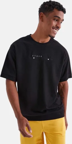 La Pèra Oversized Heren T-shirt – Ronde hals - Zwart met witte tekst - XL