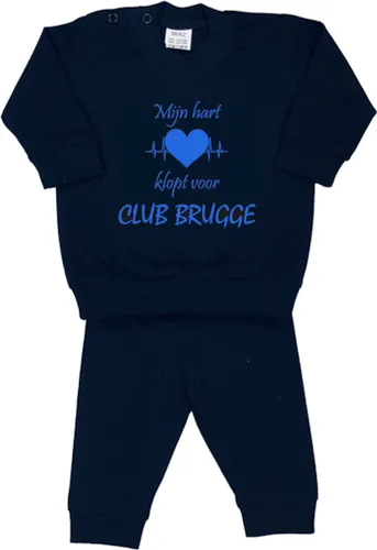 La Petite Couronne Pyjama 2-Delig "Mijn hart klopt voor Club Brugge" Unisex Katoen Zwart/blauw
