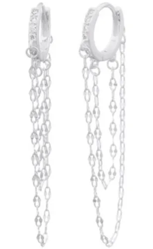 La Rosa Princesa Klapoorringen met ketting - Zilver Oorbellen Chain