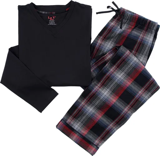La-V pyjama sets voor heren met geruite flanel broek Zwart /Rood XXL (Valt klein)