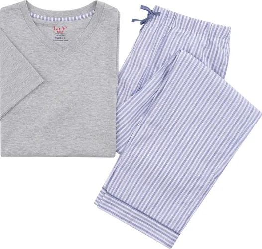 La-V pyjama sets voor heren met katoen broek Lichte grijs S