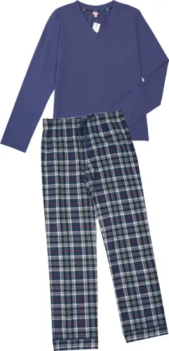 La-V pyjamasets voor dames met geruite flanel broek Blauwe jean XXL (Valt klein)