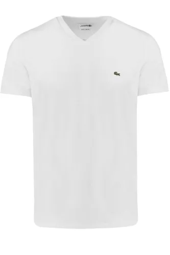 Lacoste Regular Fit T-Shirt V-hals wit, Effen