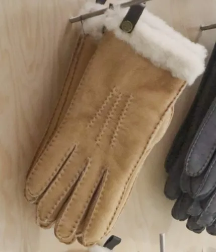 Lammy handschoenen - Camel - Leder/wollen handschoenen - schapenvacht handschoenen - Dames - L