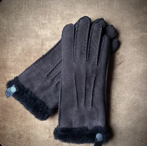 Lammy handschoenen - L - Dames handschoenen - Bruin - Schapenvacht/wol/leer - winter handschoenen