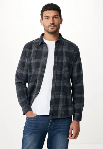 Lange Mouwen Flanel Check Overshirt With Pocket Mannen - Anthracite Melee