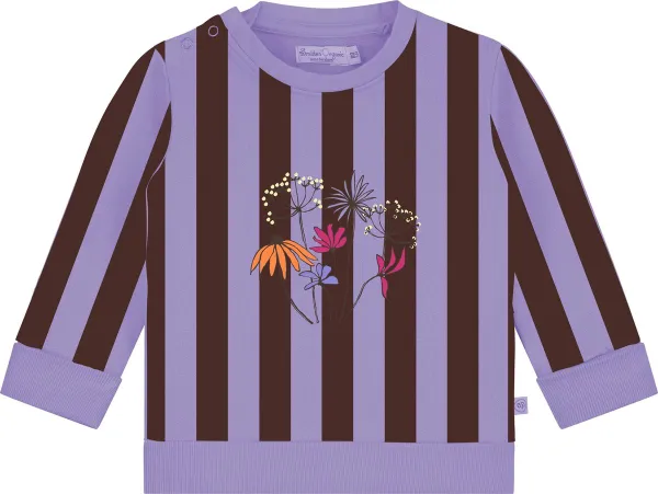 Lange mouwen sweater met geborduurd lentebloemen en all-over verticale gestreepte print
