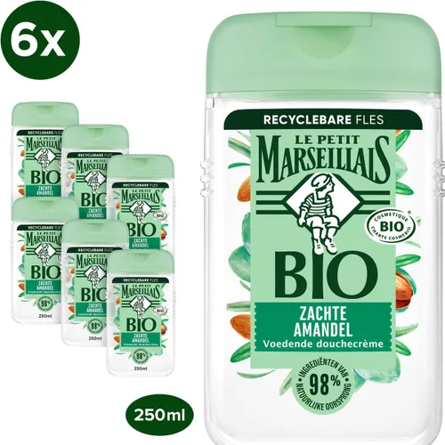 Le Petit Marseillais biologisch gecertificeerde douchegel - met amandelmelk - pH-neutraal voor de huid - afbreekbare formule - 6 x 250 ml