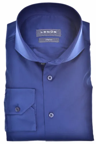 Ledub business overhemd Modern Fit blauw effen katoen-stretch