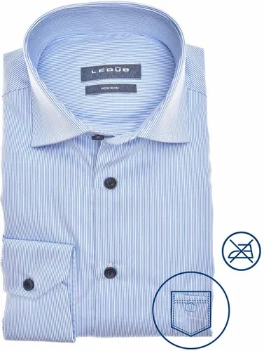 Ledub modern fit overhemd - lichtblauw gestreept - Strijkvrij - Boordmaat: 43