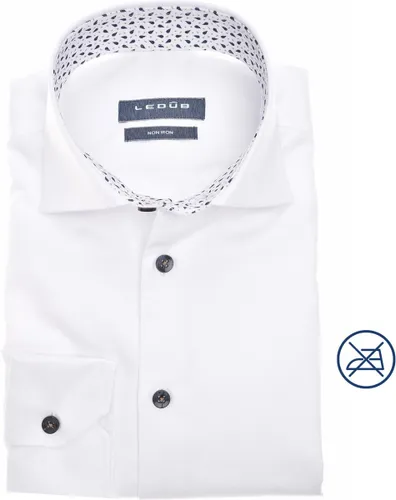 Ledub modern fit overhemd - mouwlengte 72 cm - popeline - wit - Strijkvrij - Boordmaat: 41