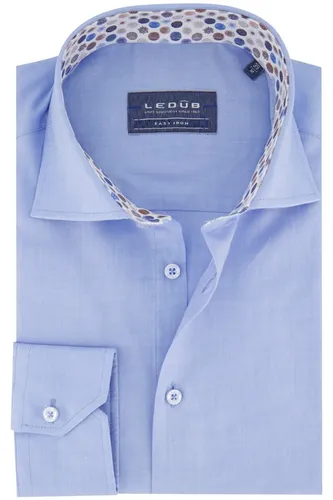 Ledub overhemd mouwlengte 7 Modern Fit New normale fit blauw effen katoen wide spread boord