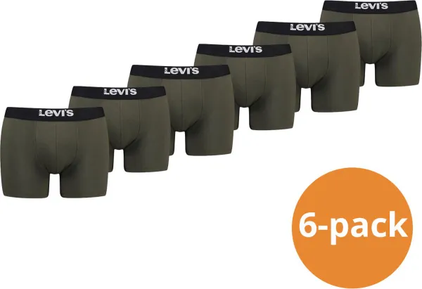 Levi's Boxershorts Heren - 6-pack Solid Organic Cotton Khaki - Donkergroene Levi's Boxershorts