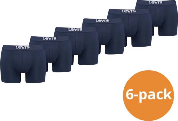 Levi's Boxershorts Heren - 6-pack Solid Organic Cotton Navy - Donkerblauwe Boxershorts