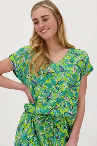 Libelle Groene blouse met bladerprint
