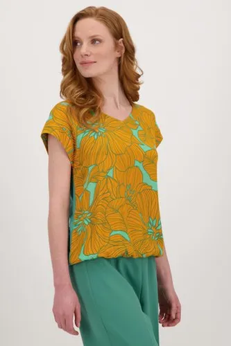Libelle Groene blouse met oranje bloemenprint