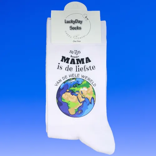 Liefste Mama - Bonus Mama Moeder - Hou van je - Verjaardag - Gift - Mama cadeau - Mam -Sokken met tekst - Witte sokken - Cadeau voor vrouw - Kado - So