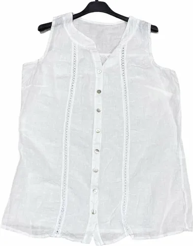 Linnen blouse met knoppen - mouwloos - luchtig top - kleur WIT