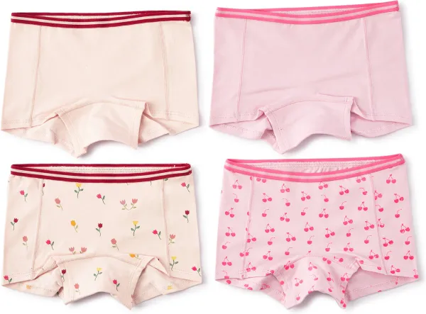 Little Label Ondergoed Meisjes - Onderbroeken Meisjes Maat 146-152 - roze, lila - Zachte BIO Katoen - 4 Stuks - Model Shorts - Gebloemd